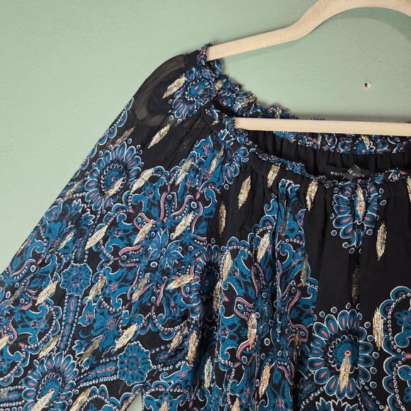 White House Black Market Womens Multicolor Moroccan Tile Clip Dot Blouse Top XL - Picture 4 of 6